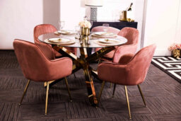 LPD Lara Vintage Pink Velvet Dining Chairs - Opulent Gold Legs With Exquisite Stitched Design (Set Of 2) - thumbnail 4