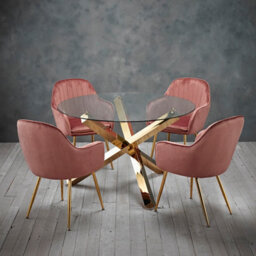 LPD Lara Vintage Pink Velvet Dining Chairs - Opulent Gold Legs With Exquisite Stitched Design (Set Of 2) - thumbnail 3