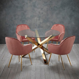 LPD Lara Vintage Pink Velvet Dining Chairs - Opulent Gold Legs With Exquisite Stitched Design (Set Of 2) - thumbnail 5