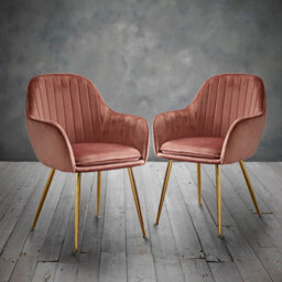 LPD Lara Vintage Pink Velvet Dining Chairs - Opulent Gold Legs With Exquisite Stitched Design (Set Of 2) - thumbnail 2