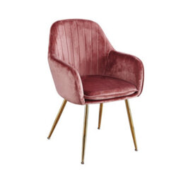 LPD Lara Vintage Pink Velvet Dining Chairs - Opulent Gold Legs With Exquisite Stitched Design (Set Of 2)