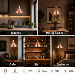 Ledsone Single Head Ceiling Pendant Light Copper 22 Cm Metal Shade E27 - thumbnail 4