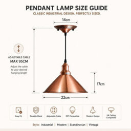 Ledsone Single Head Ceiling Pendant Light Copper 22 Cm Metal Shade E27 - thumbnail 2