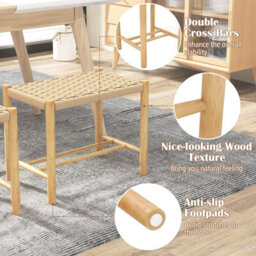 Gainoom 45Cm Dining Stool Set Of 2 Rubber Wood Frame & Woven Paper Seat - thumbnail 5