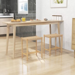 Gainoom 45Cm Dining Stool Set Of 2 Rubber Wood Frame & Woven Paper Seat - thumbnail 3