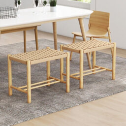 Gainoom 45Cm Dining Stool Set Of 2 Rubber Wood Frame & Woven Paper Seat - thumbnail 9