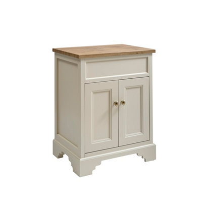 Homestylestore Antique White And Oak 645mm Bathroom Vanity Unit And Brushed Brass Classic Round Handles - image 1