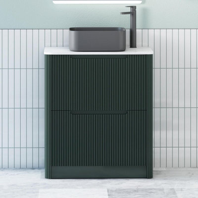 Royal Bathrooms Avenza 600mm Deep Moss Green Floor Standing Countertop Bathroom Vanity Unit 2 Drawer With Art Square Basin - image 1