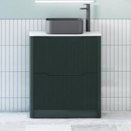 Royal Bathrooms Avenza 600mm Deep Moss Green Floor Standing Countertop Bathroom Vanity Unit 2 Drawer With Art Square Basin - thumbnail 1