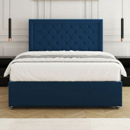 REGIONAL FURNISHINGS Divan Bed Set Blue Plush Velvet Upholstered 24Inch Headboard & 2Drawers Sameside & No Mattress In 3Ft 4Ft 4Ft6 5Ft 6Ft Sizes - thumbnail 3