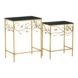 Orsina Versatile Set Of 2 Tables With Black Wooden Top, Nesting Design Side Tables, Elegant Side Table By Couch - thumbnail 2