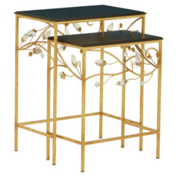Orsina Versatile Set Of 2 Tables With Black Wooden Top, Nesting Design Side Tables, Elegant Side Table By Couch - thumbnail 3