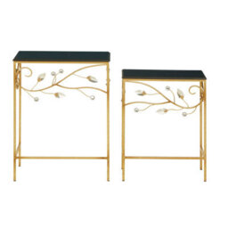 Orsina Versatile Set Of 2 Tables With Black Wooden Top, Nesting Design Side Tables, Elegant Side Table By Couch