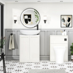 Royal Bathrooms Royal Bathroom Elmore 600mm Classic White Freestanding Bathroom Vanity Unit 2 Door Plain White Worktop With Cesar Basin - thumbnail 5