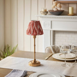 Luminosa Lighting Luminosa Burley Rechargeable Brushed Aged Brass Plate Table Lamp With Apricot Orange Fabric Zigzag Shade 16Cm Integrated Led - thumbnail 3