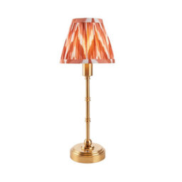 Luminosa Lighting Luminosa Burley Rechargeable Brushed Aged Brass Plate Table Lamp With Apricot Orange Fabric Zigzag Shade 16Cm Integrated Led