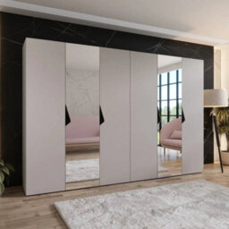 Arte Sandi Ii Hinged Door Wardrobe 300Cm - Cashmere Six-Door Wardrobe With Mirrored Panels, Rails, And Shelves - thumbnail 1