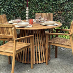 Wyld And Coco Acacia Round Dining Table 120 Cm Light Brown Outdoor - One-Leg, Parasol Hole - thumbnail 2