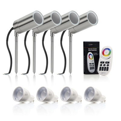 Auraglow Stainless Steel Gu10 Holder Garden Spike Light - Colour Changing - 4 Pack - image 1