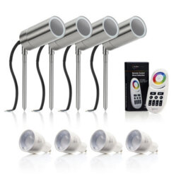Auraglow Stainless Steel Gu10 Holder Garden Spike Light - Colour Changing - 4 Pack - thumbnail 1