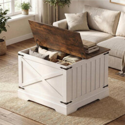 80Cm Square Farmhouse Lift Top Coffee Table With Hidden Storage Coffee - thumbnail 6
