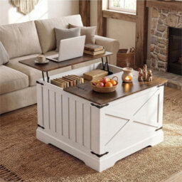 80Cm Square Farmhouse Lift Top Coffee Table With Hidden Storage Coffee - thumbnail 3