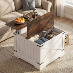 80Cm Square Farmhouse Lift Top Coffee Table With Hidden Storage Coffee - thumbnail 4