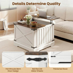80Cm Square Farmhouse Lift Top Coffee Table With Hidden Storage Coffee - thumbnail 5
