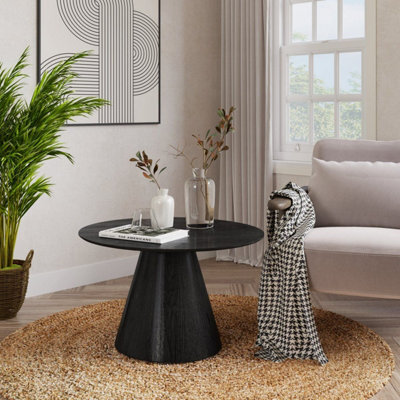 PureLifestyleWonders Designer Wood Grain Effect Coffee Table Round Black Oscura - image 1