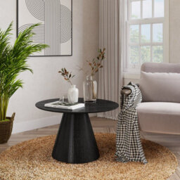 PureLifestyleWonders Designer Wood Grain Effect Coffee Table Round Black Oscura - thumbnail 1