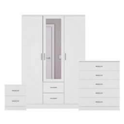 Lassic Vida Designs Riano 3 Piece Bedroom Set (2 Drawer Bedside Chest, 5 Drawer Chest, 3 Door 2 Drawer Mirrored Wardrobe), White - thumbnail 8