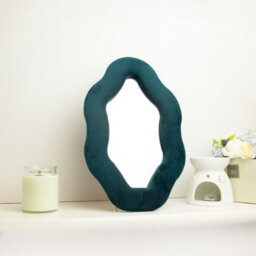 Serenityy Soft Squiggly Oval Pebble Wall Mirror Royal Teal Modern Decorative Mirror 32.5Cm - thumbnail 2