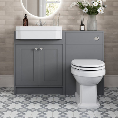 Affine 1120mm Traditional Vanity Basin Unit & Btw Toilet Combi Bathroom Furniture Grey - image 1