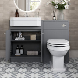 Affine 1120mm Traditional Vanity Basin Unit & Btw Toilet Combi Bathroom Furniture Grey - thumbnail 2