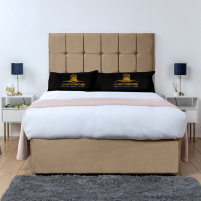 UKBEDFURNITURE Florence Beige Plush  Divan Bed Base With 26 Inch Headboard & 10 Inch Orthopaedic Mattress - No Storage - image 1