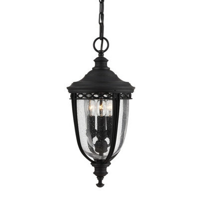 Stylish Ip23 3 Bulb Black Led Chain Lantern For Outdoor Use