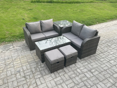 Fimous High Back Rattan Garden Furniture Set With Loveseat Sofa Coffee Table 2 Small Footstool Outdoor Patio Sofa Set - image 1