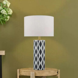Xample Weylin Ceramic Table Lamp Navy White Glazed Base With White Faux Silk Shade E27 Bulb Required Modern Lighting