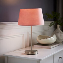 Valuelights Charles Brushed Chrome Table Lamp With Pink Tapered Shade And Bulb - thumbnail 5