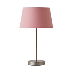 Valuelights Charles Brushed Chrome Table Lamp With Pink Tapered Shade And Bulb - thumbnail 2