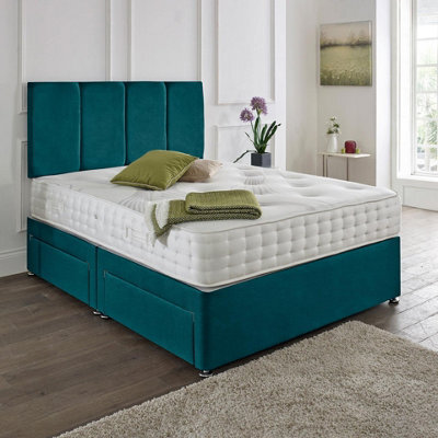Dining Tables Zanzibar Headboard Divan Set , 2 Drawer On Same Side With Sprung 1500 Comfort Mattress - Plush Jade - Double - image 1