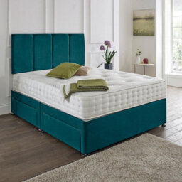 Dining Tables Zanzibar Headboard Divan Set , 2 Drawer On Same Side With Sprung 1500 Comfort Mattress - Plush Jade - Double - thumbnail 1