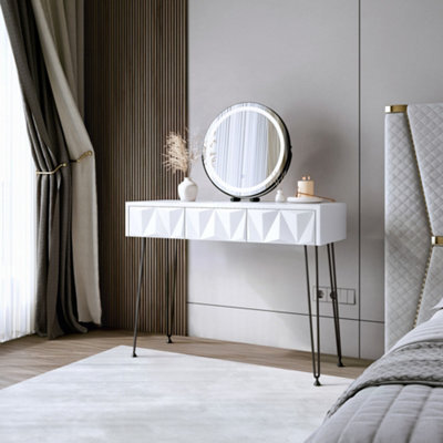 CARME Home Claudia Dressing Table White/black + Riley Black Led Mirror - image 1