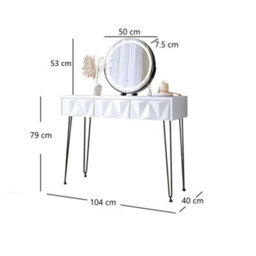 CARME Home Claudia Dressing Table White/black + Riley Black Led Mirror - thumbnail 2