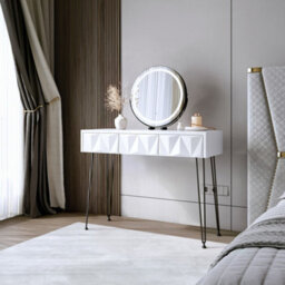 CARME Home Claudia Dressing Table White/black + Riley Black Led Mirror - thumbnail 1