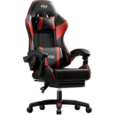 Precision Synergie Gaming Chair For Adults, Reclining Computer Chair With Footrest, Lumbar Support, Headrest, Red Black - image 1
