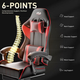 Precision Synergie Gaming Chair For Adults, Reclining Computer Chair With Footrest, Lumbar Support, Headrest, Red Black - thumbnail 3