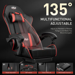 Precision Synergie Gaming Chair For Adults, Reclining Computer Chair With Footrest, Lumbar Support, Headrest, Red Black - thumbnail 2
