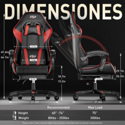 Precision Synergie Gaming Chair For Adults, Reclining Computer Chair With Footrest, Lumbar Support, Headrest, Red Black - thumbnail 5