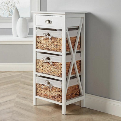 White Fully Assembled Storage Cabinet 1 Drawer 3 Woven Baskets - image 1